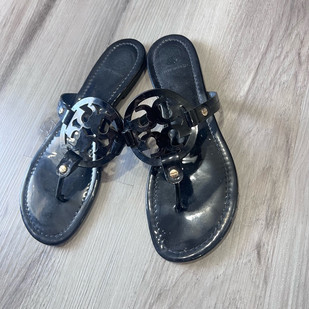 Tory Burch Glossy Black Slide Sandals